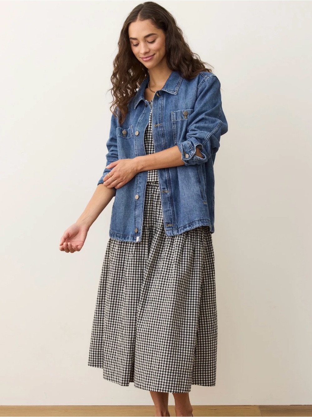 NWOT Marine Layer Gia Poplin Gingham Midi Skirt Black White S